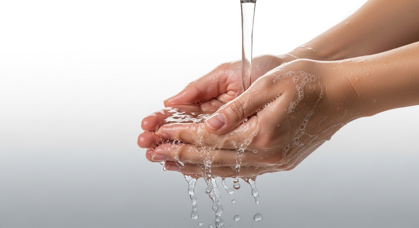 손을 깨끗이 씻는 모습과 눈에 냉찜질을 하는 관리법 이미지